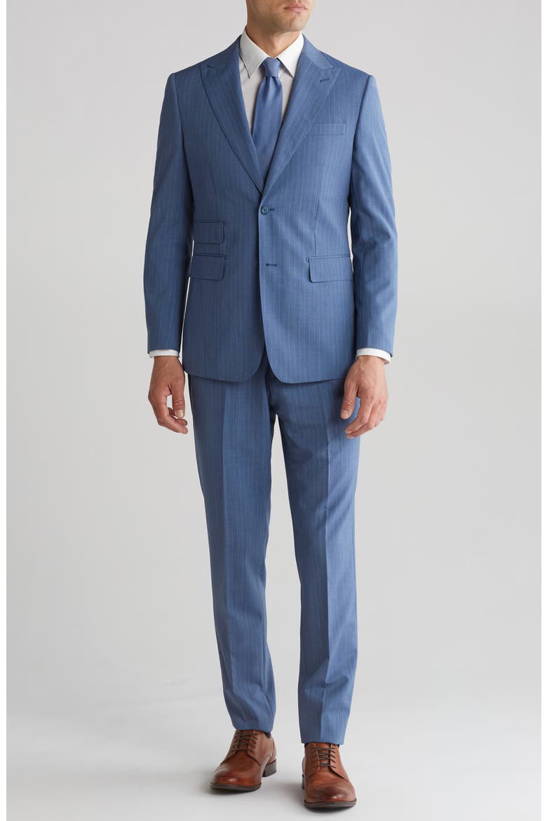 Plaid Trim Fit Wool Blend Two-Piece Suit, Main, color, BLUE