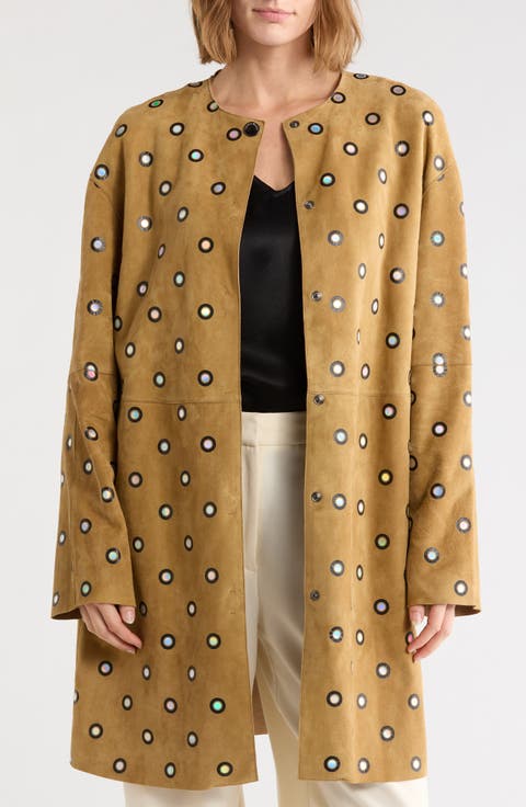 Iridescent Detail Suede Jacket