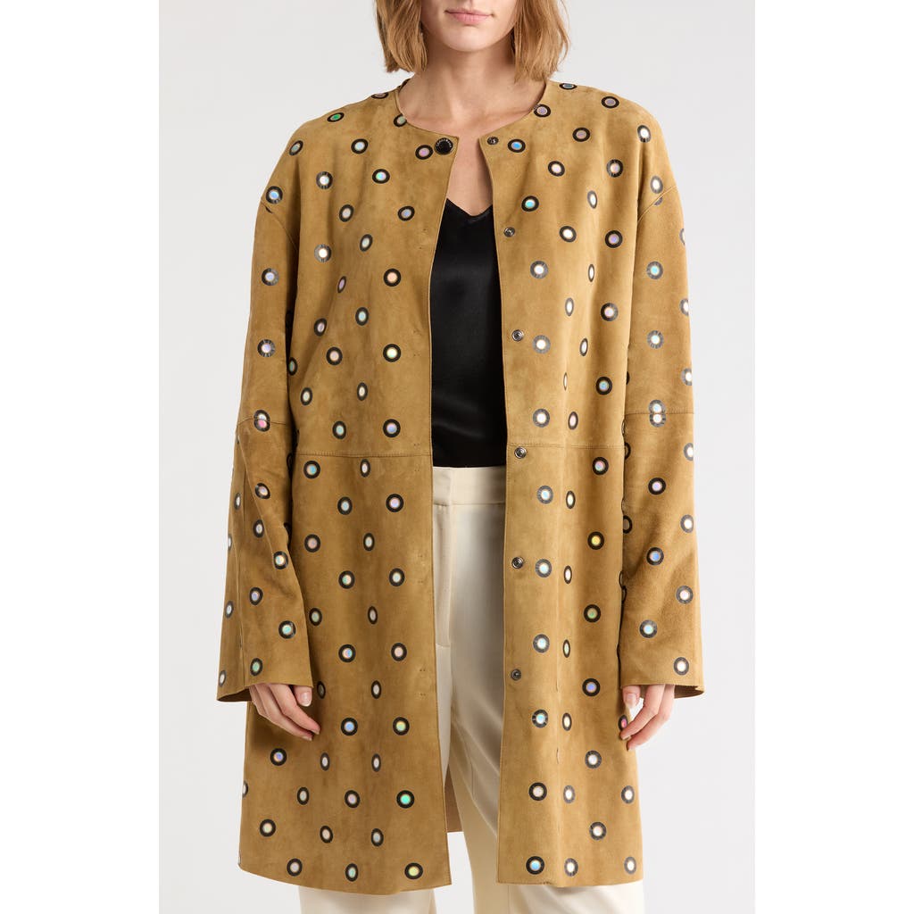 Longchamp Iridescent Detail Suede Jacket In Khaki