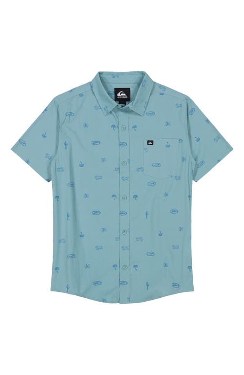 Quiksilver Kids' Apero Classics Short Sleeve Button-up Shirt In Jade Grey