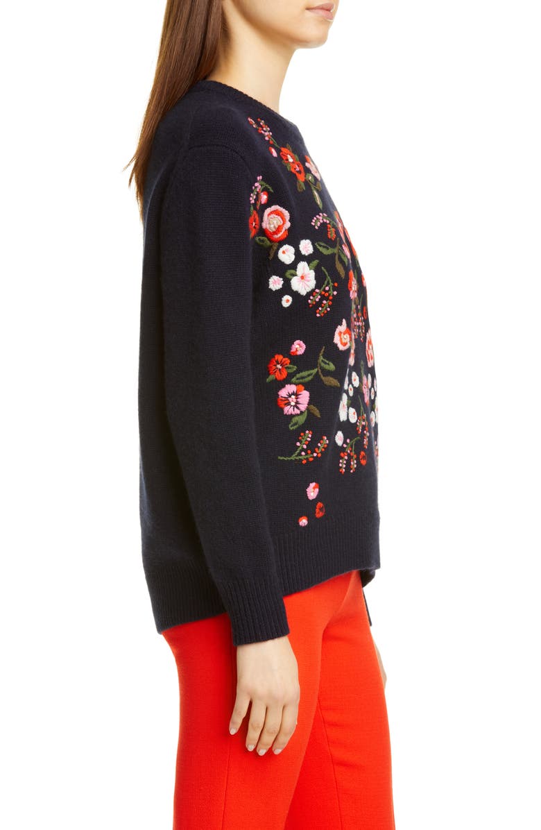 Lela Rose Floral Embroidered Mock Neck Sweater, Alternate, color, 