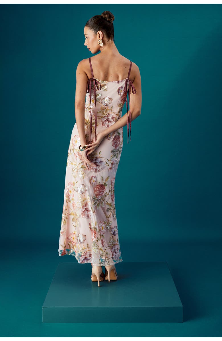 Coast Muse Strappy Floral Sequin Maxi Dress, Alternate, color, Nude