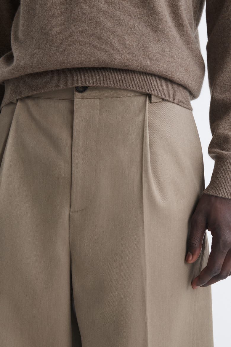 Wool-cotton Relaxed-fit Wide-leg Pants, Alternate, color, DARK BEIGE
