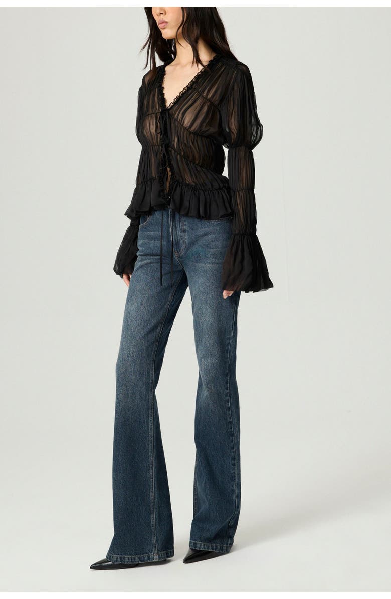 Nocturne Ruched Sheer Blouse, Alternate, color, Black