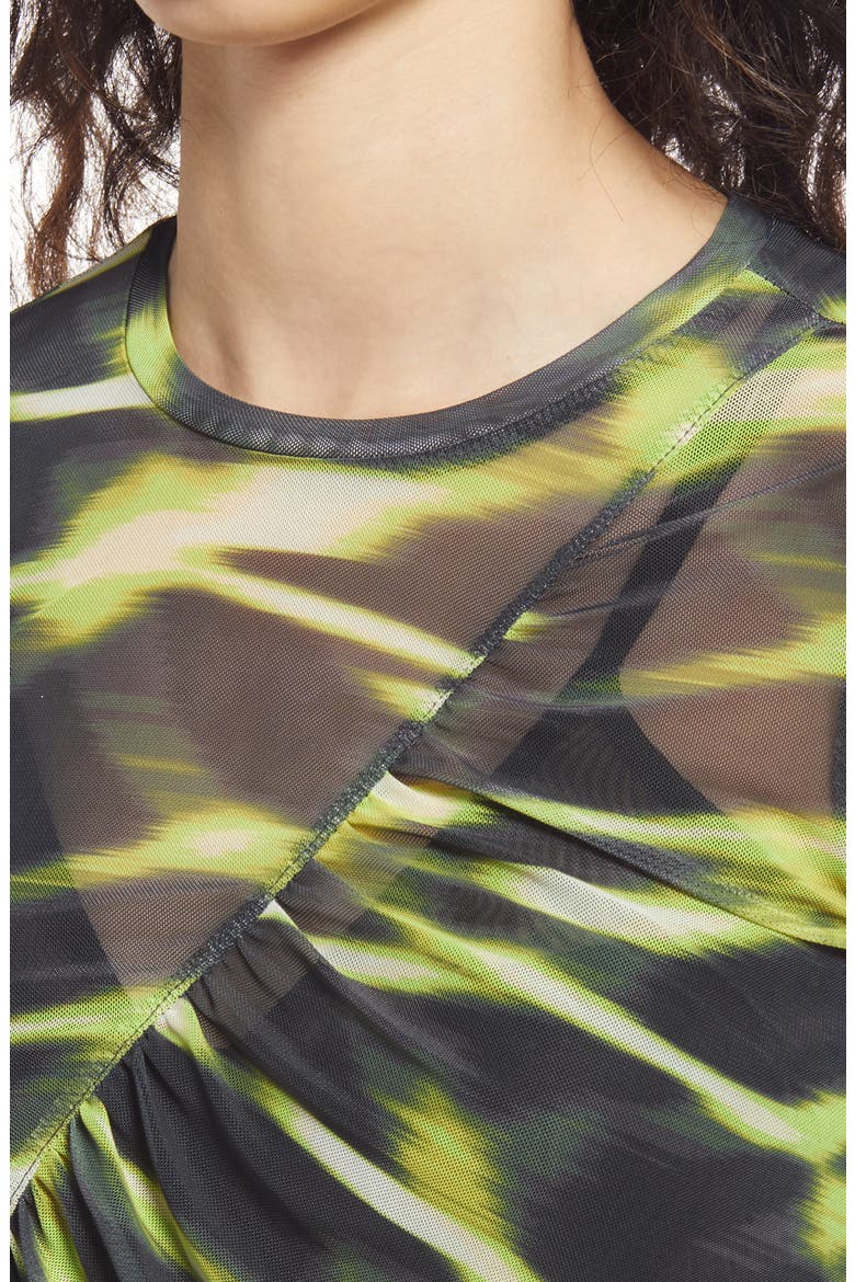 Ruched Mesh Top, Alternate, color, GREEN THYME LIGHTSTRIPE