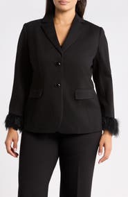 Anne Klein Faux Feather Cuff Two-Button Blazer