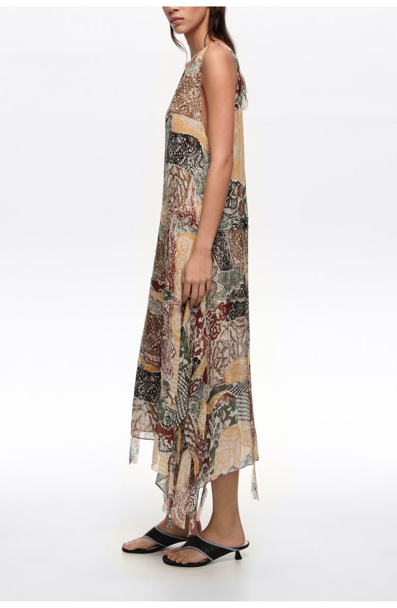 Bimba y Lola Lace Irregular Fluid Dress With Frayed Details, Alternate, color, Lace Print Ivory