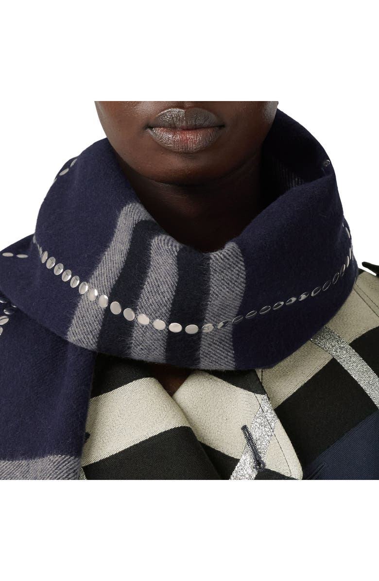 Burberry Giant Check Stud Embellished Cashmere Fringe Scarf, Alternate, color,