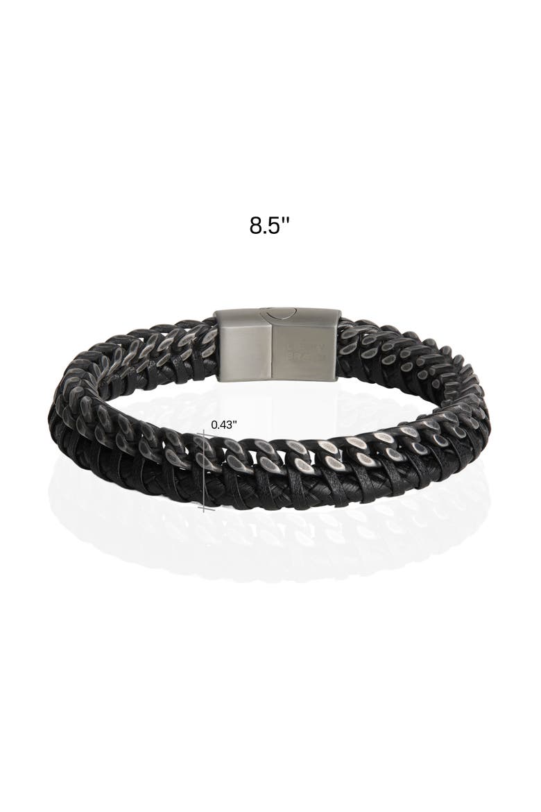 Mens Bracelet Braided Black Leather and Stainless Steel, 8.25", Alternate, color, Brown