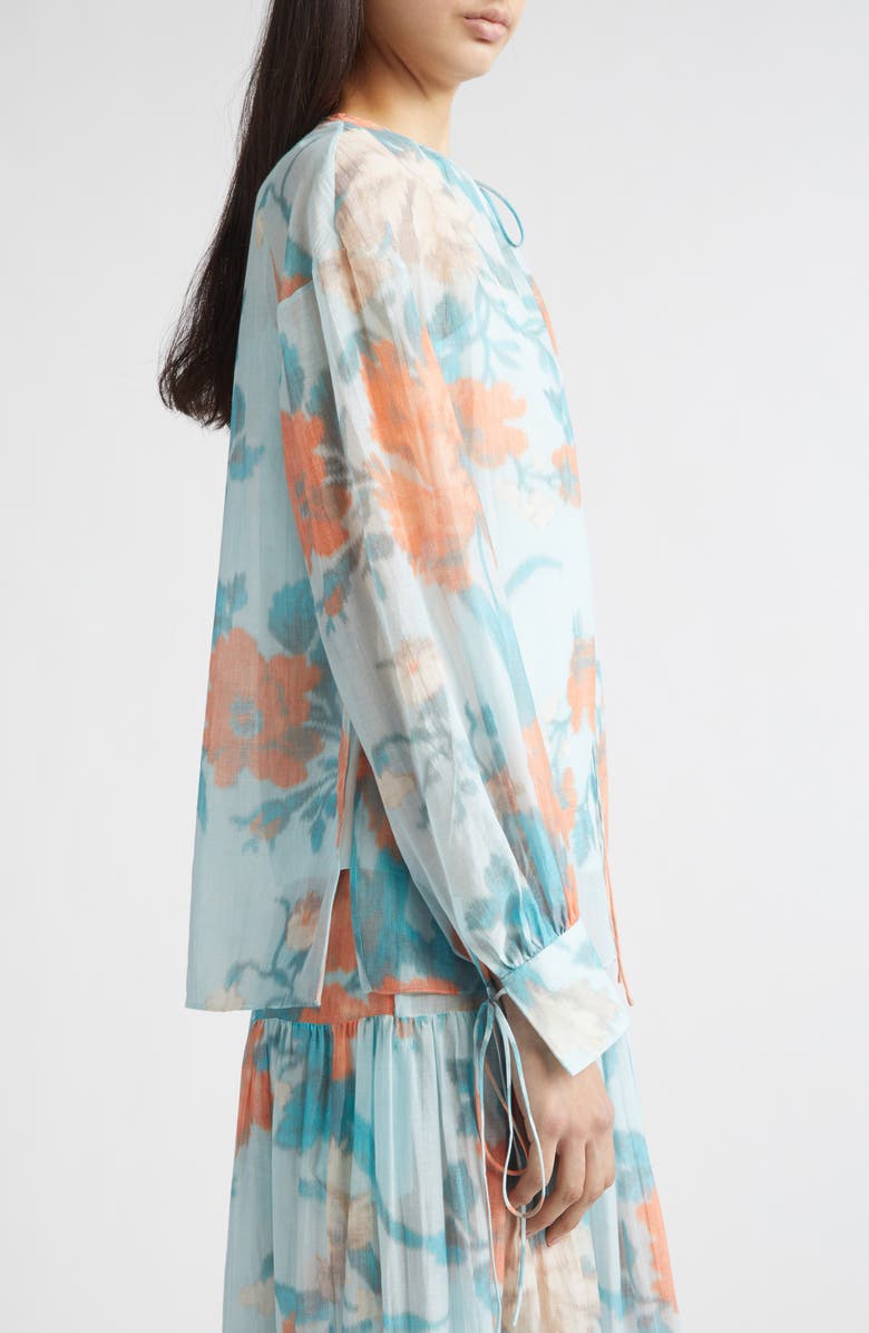Erdem Floral Print Cotton & Silk Voile Top, Alternate, color, Trailing Poppy Dream Blue