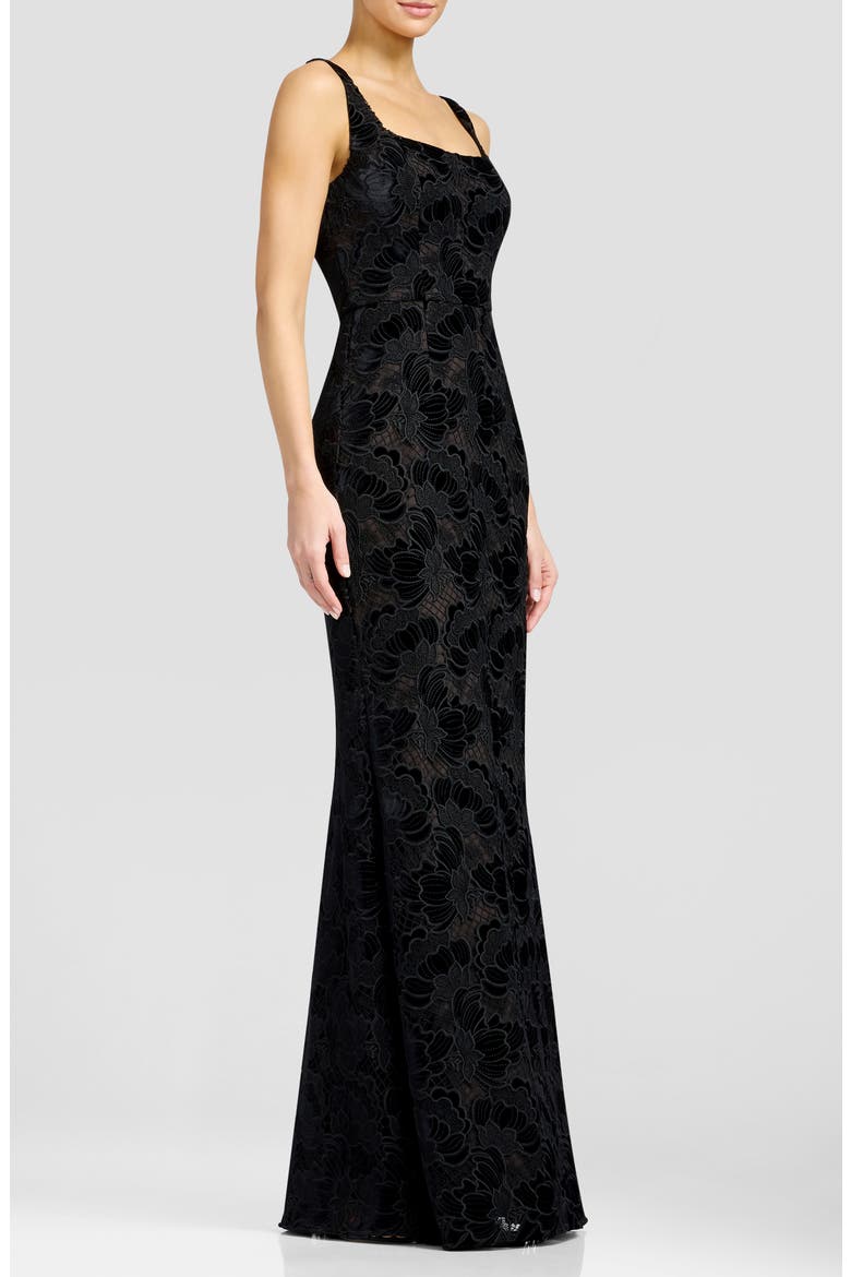 Lorena Floral Velvet Sleeveless Gown, Alternate, color, BLACK-MOCHA