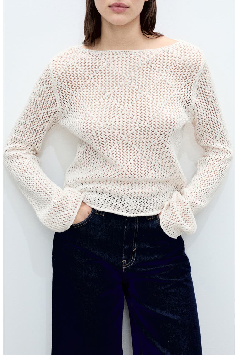 Open Stitch Cotton Blend Sweater, Main, color, ECRU