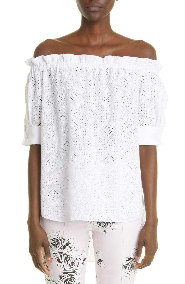 Adam Lippes Eyelet Detail Off the Shoulder Cotton Blouse, Main, color, 
