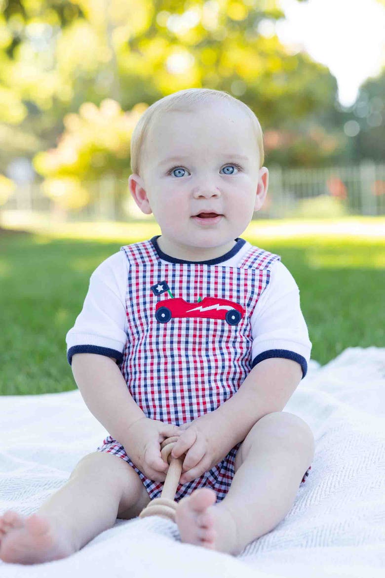 Plaid Seersucker Shortall With Derby Car, Alternate, color, Navy/White/Red