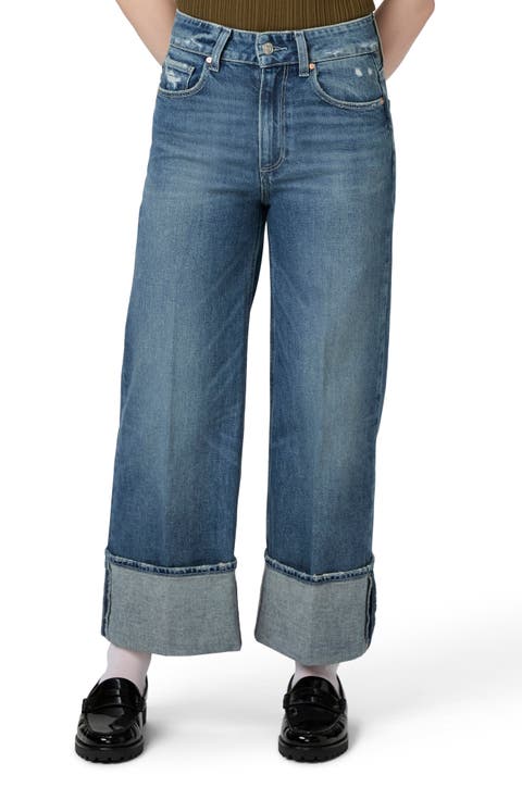 Sasha Cuffed High Waist Ankle Wide Leg Jeans (Blue Note Distressed) (Petite)