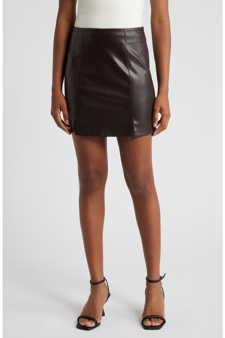 Faux Leather Miniskirt, Main, color, DARK CHOCOLATE