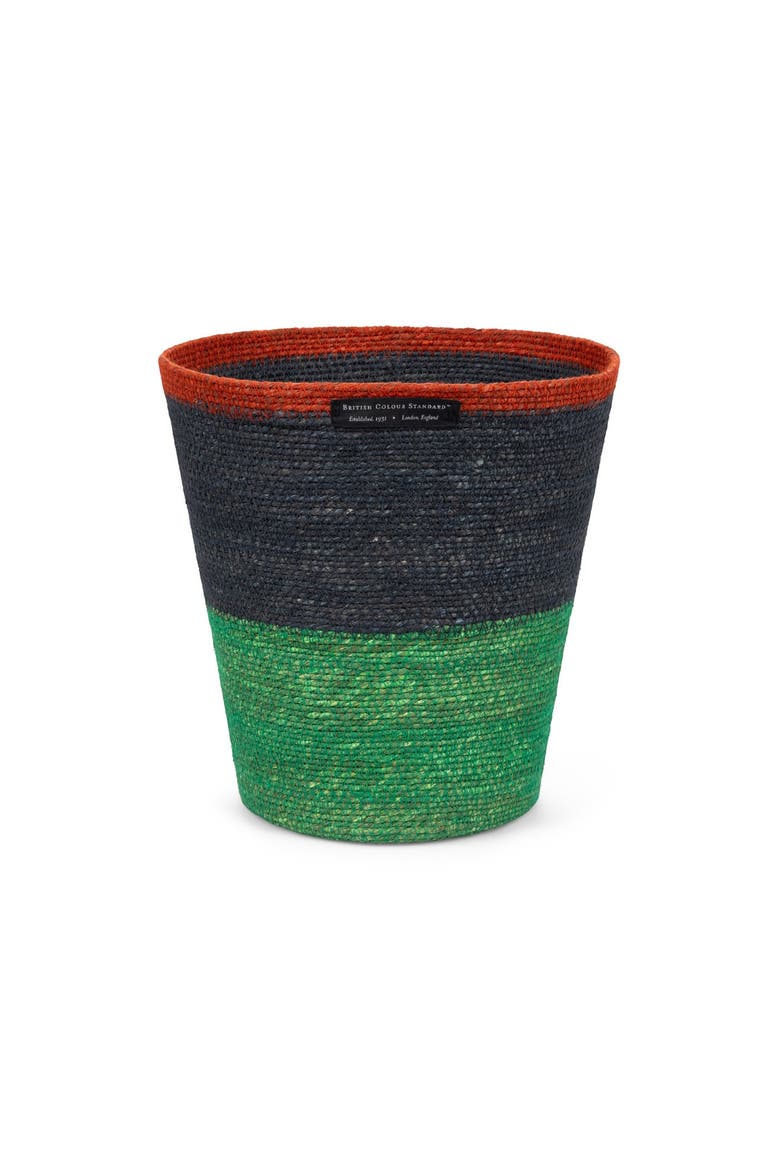Striped Seagrass Waste Paper Basket, Main, color, Midnight, Beryl Green