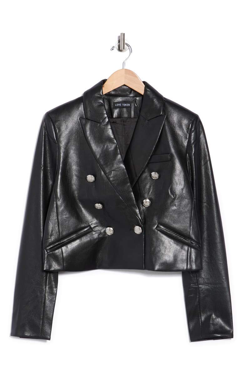 Love Token Erika Double Breasted Faux Leather Blazer, Alternate, color,