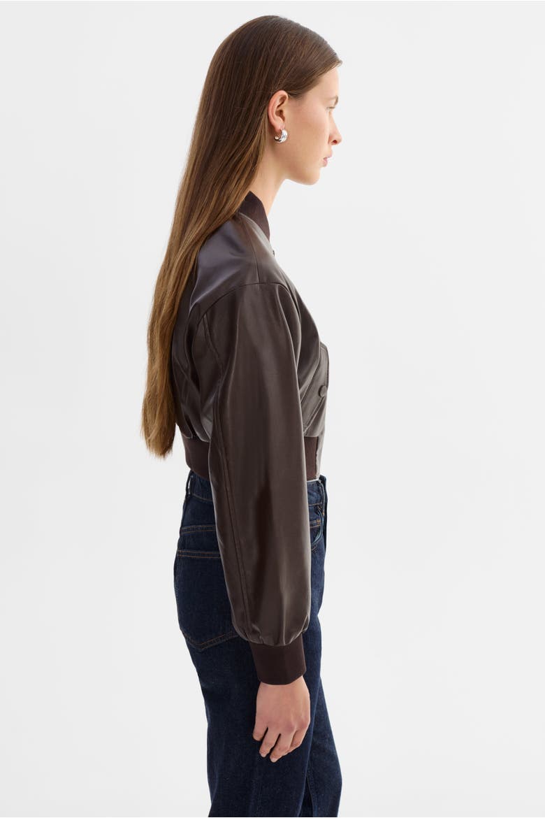 EVELIN | Cropped Faux Leather Bomber Jacket, Alternate, color, Dark Brown