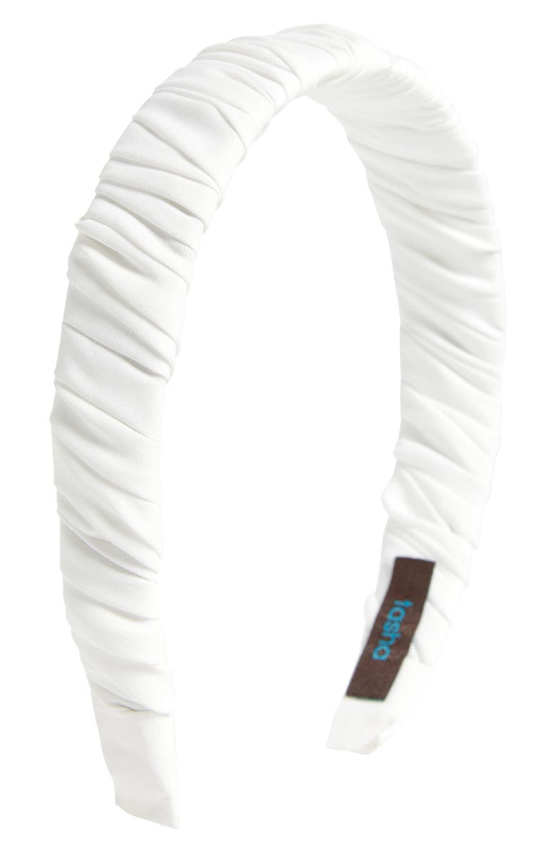 Tasha Ruched Satin Headband, Main, color, White
