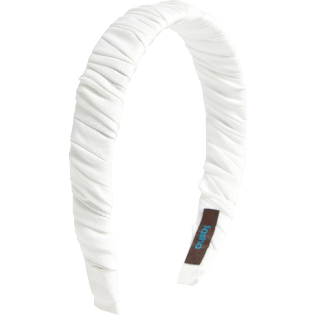 Tasha Ruched Satin Headband In White