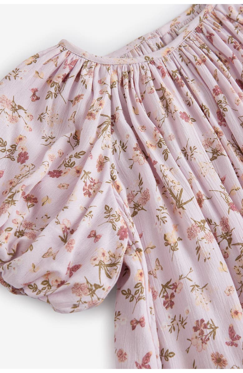 NEXT Kids' Floral Puff Sleeve Dress, Alternate, color, Purple