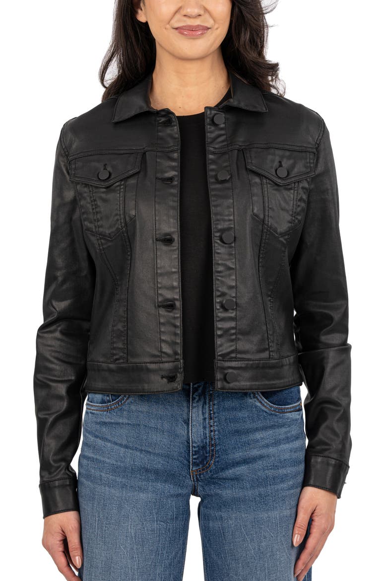Julia Coated Crop Denim Trucker Jacket, Main, color, BLACK JM