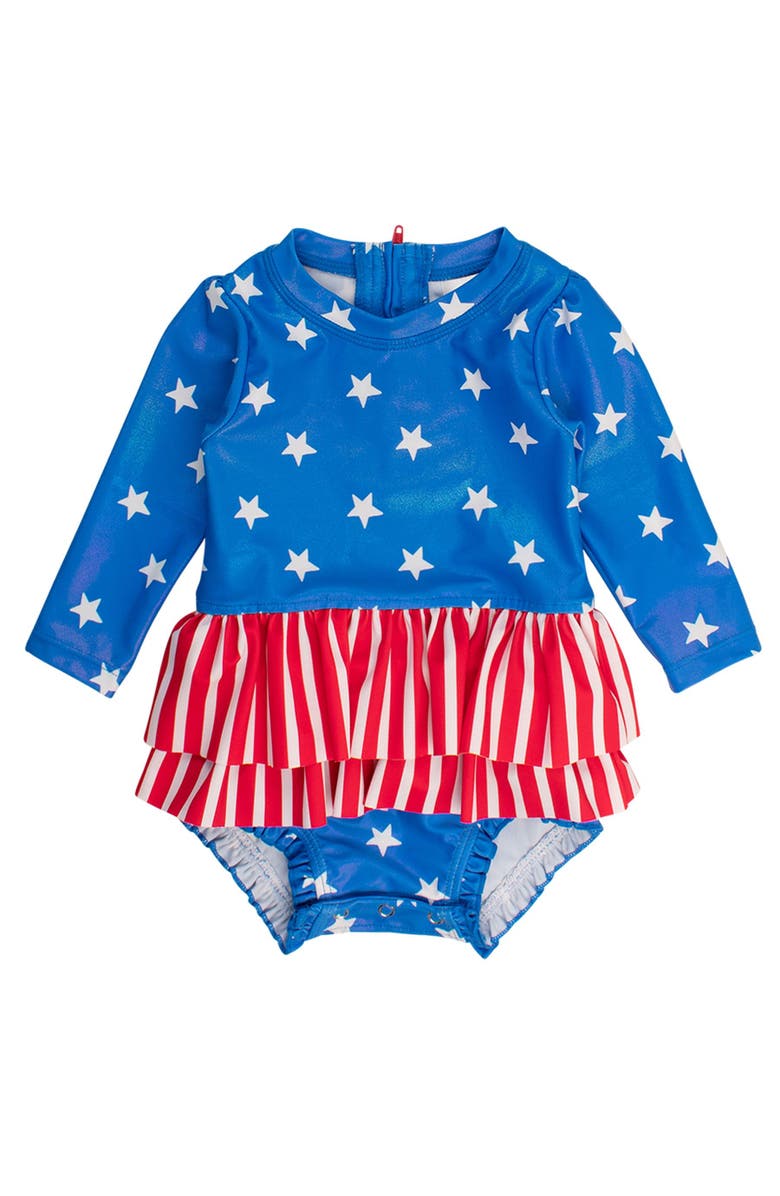 RuffleButts Baby Girls UPF50+ Long Sleeve Skirted One Piece Rash Guard, Main, color, 
