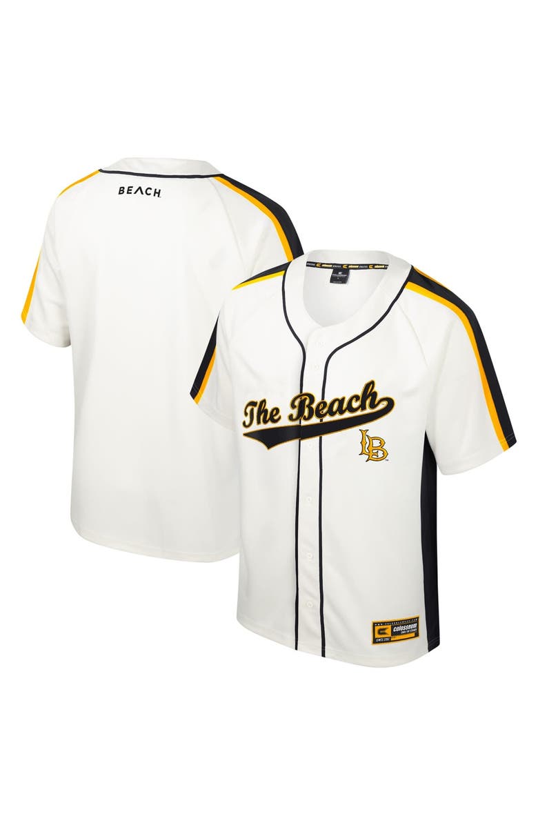COLOSSEUM Men's Colosseum Cream Cal State Long Beach The Beach Ruth Button-Up Baseball Jersey, Main, color, Cream