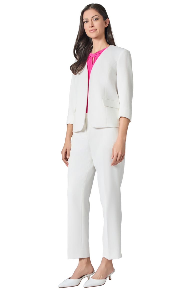 Rolled Cuff Sleeves Cardigan-Style Stretch Crepe Blazer, Alternate, color, LILY WHITE