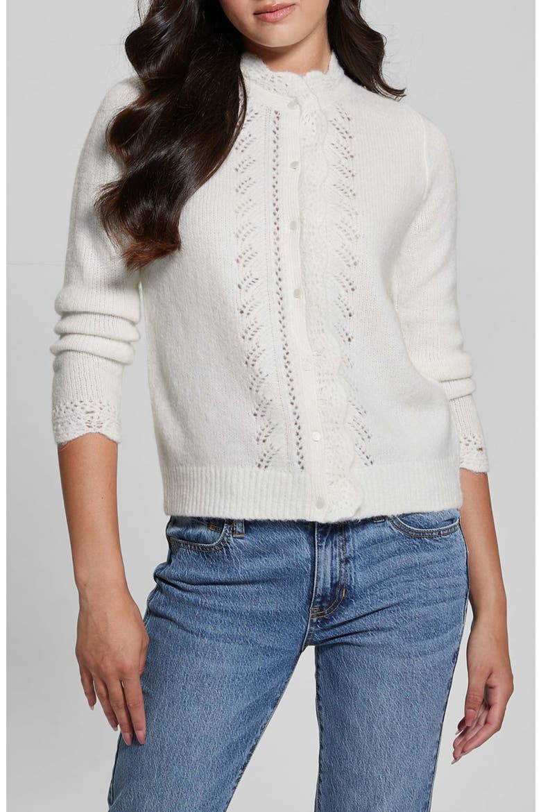 Macie Pointelle Detail Cardigan, Main, color, DOVE WHITE