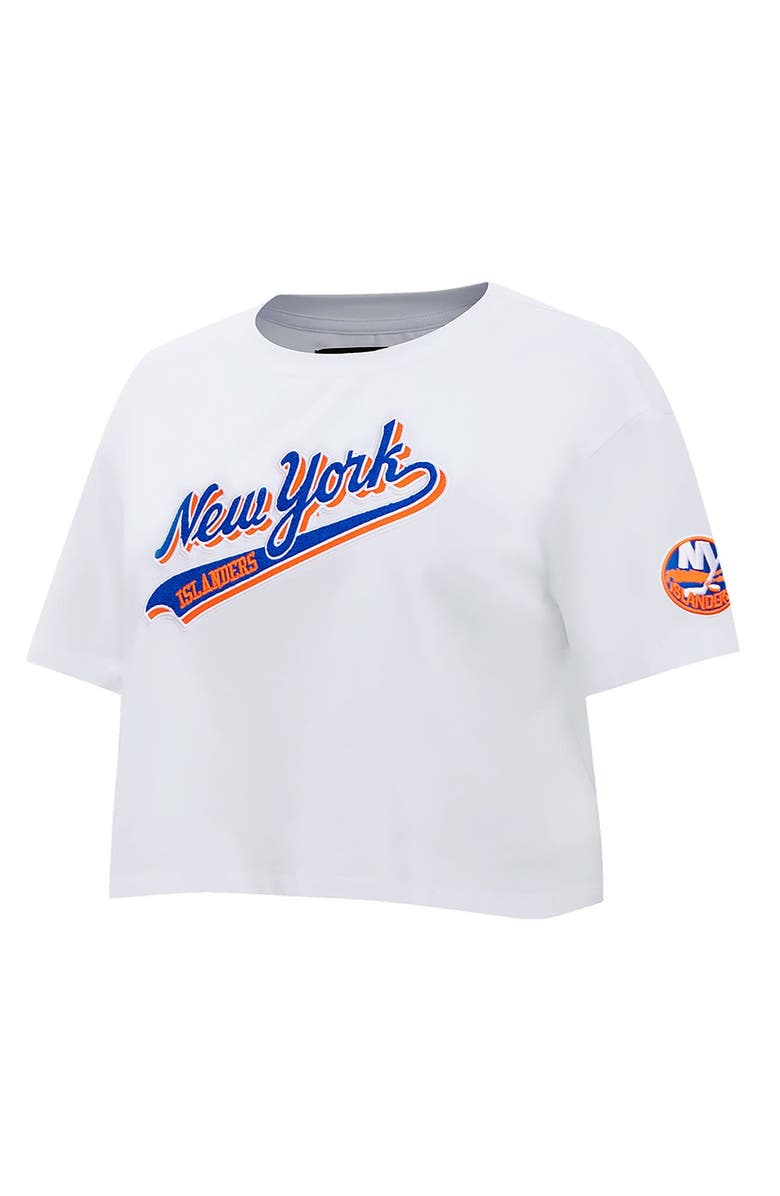 PRO STANDARD Women's Pro Standard White New York Islanders Boxy Script Tail Cropped T-Shirt, Alternate, color, White