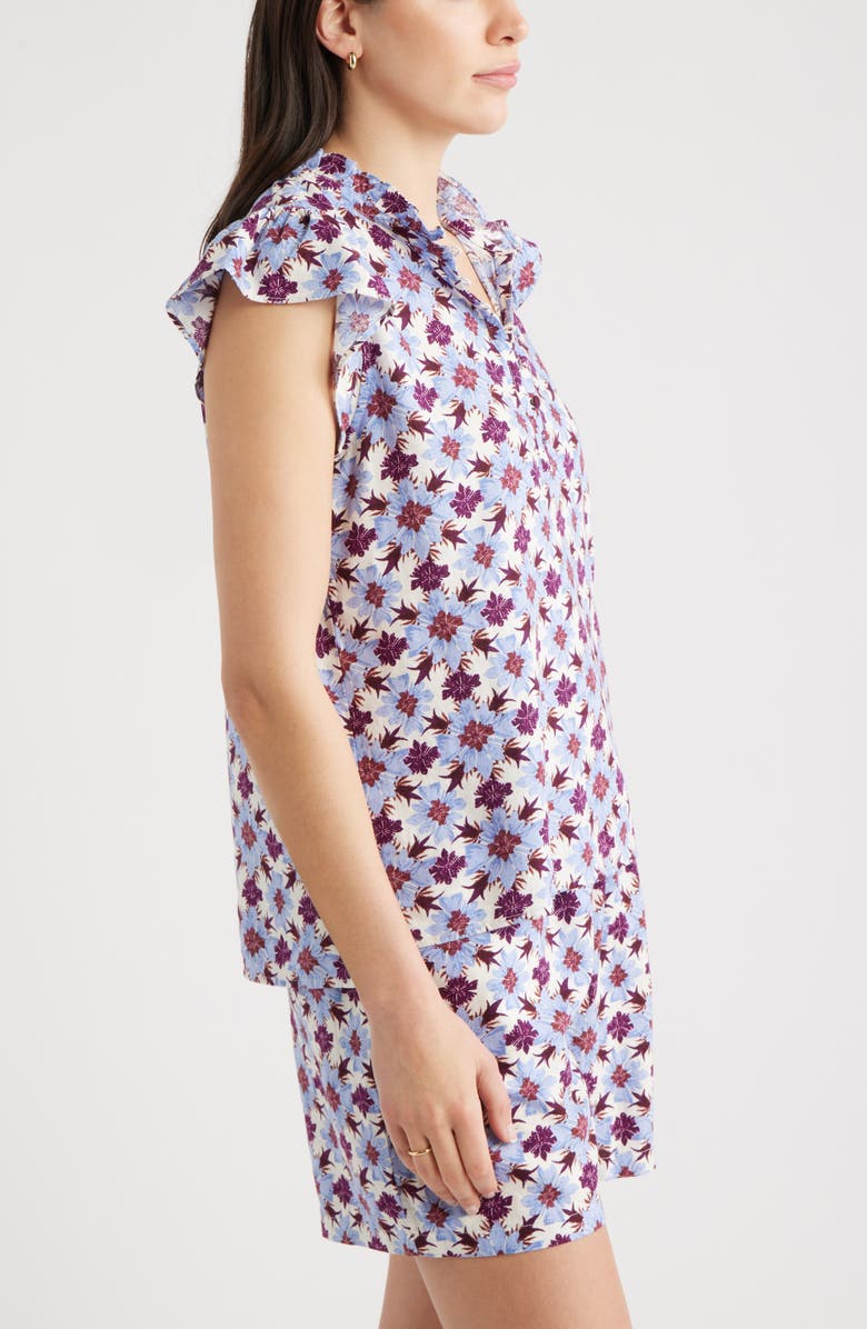 Caslon<sup>®</sup> Flutter Sleeve Print Popover Top, Alternate, color, Ivory- Purple Millie Tile
