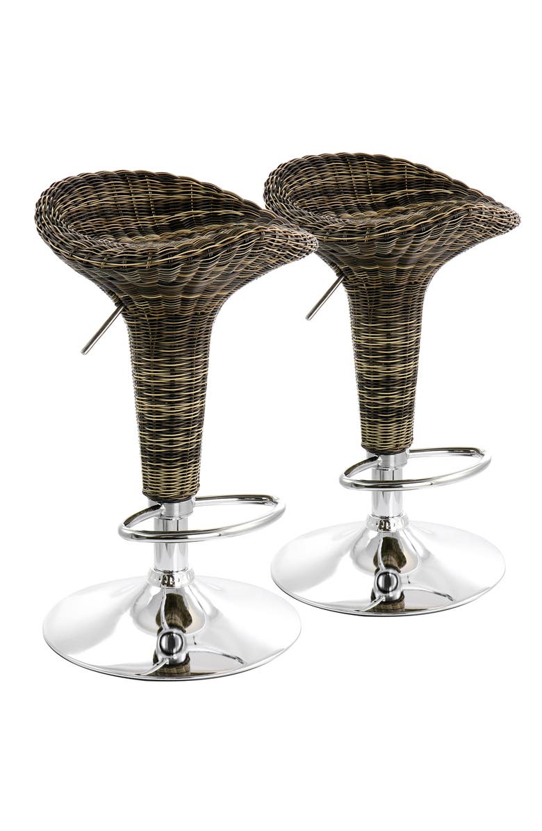 Elama 2 Piece Adjustable Saddle Seat Wicker Bar Sool, Main, color, Brown