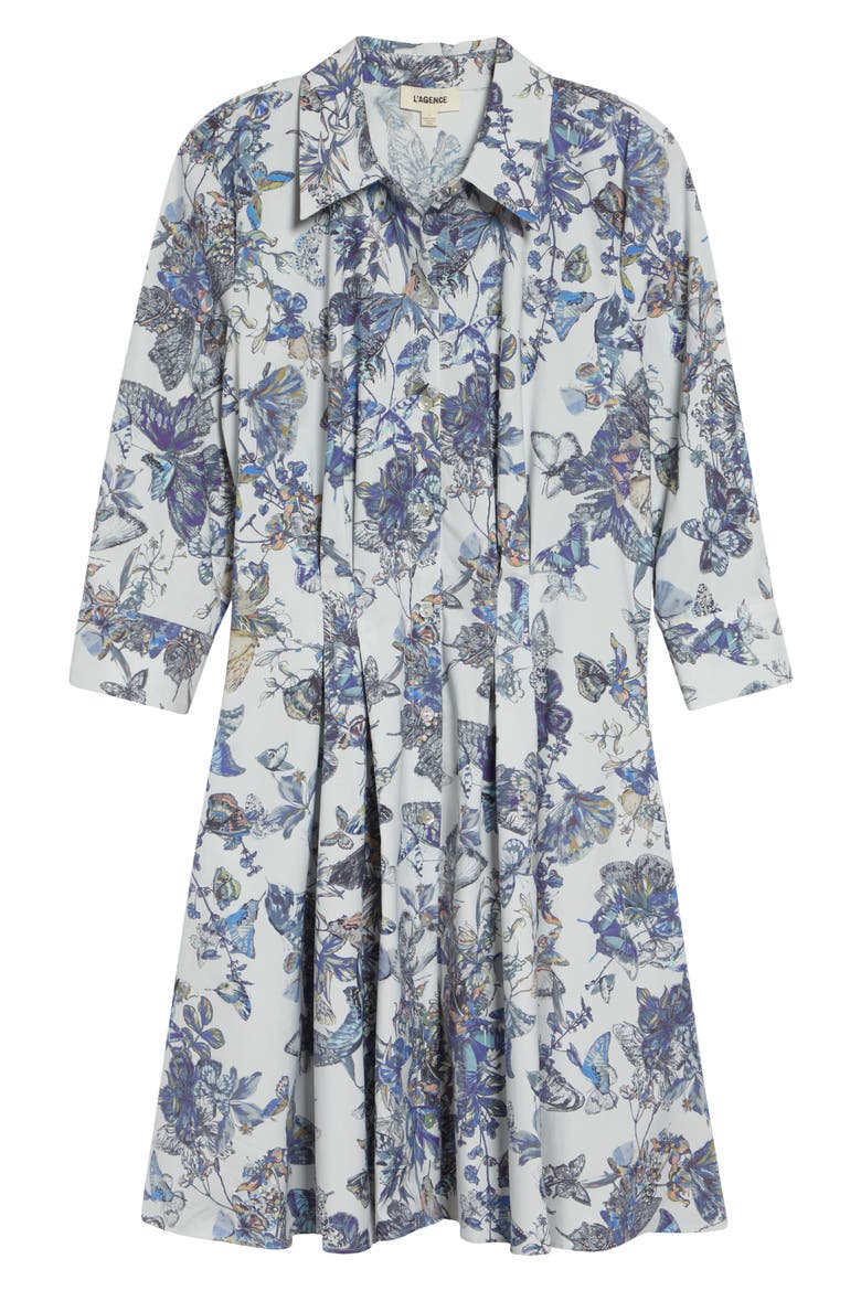 Journi Pleated Long Sleeve Shirtdress, Alternate, color, GREY MULTI WATERCOLR BUTTERFLY