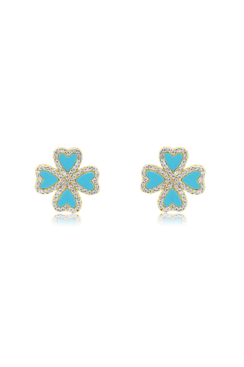 Turquoise CZ Lucky Clover Stud Earrings, Alternate, color, Turquoise
