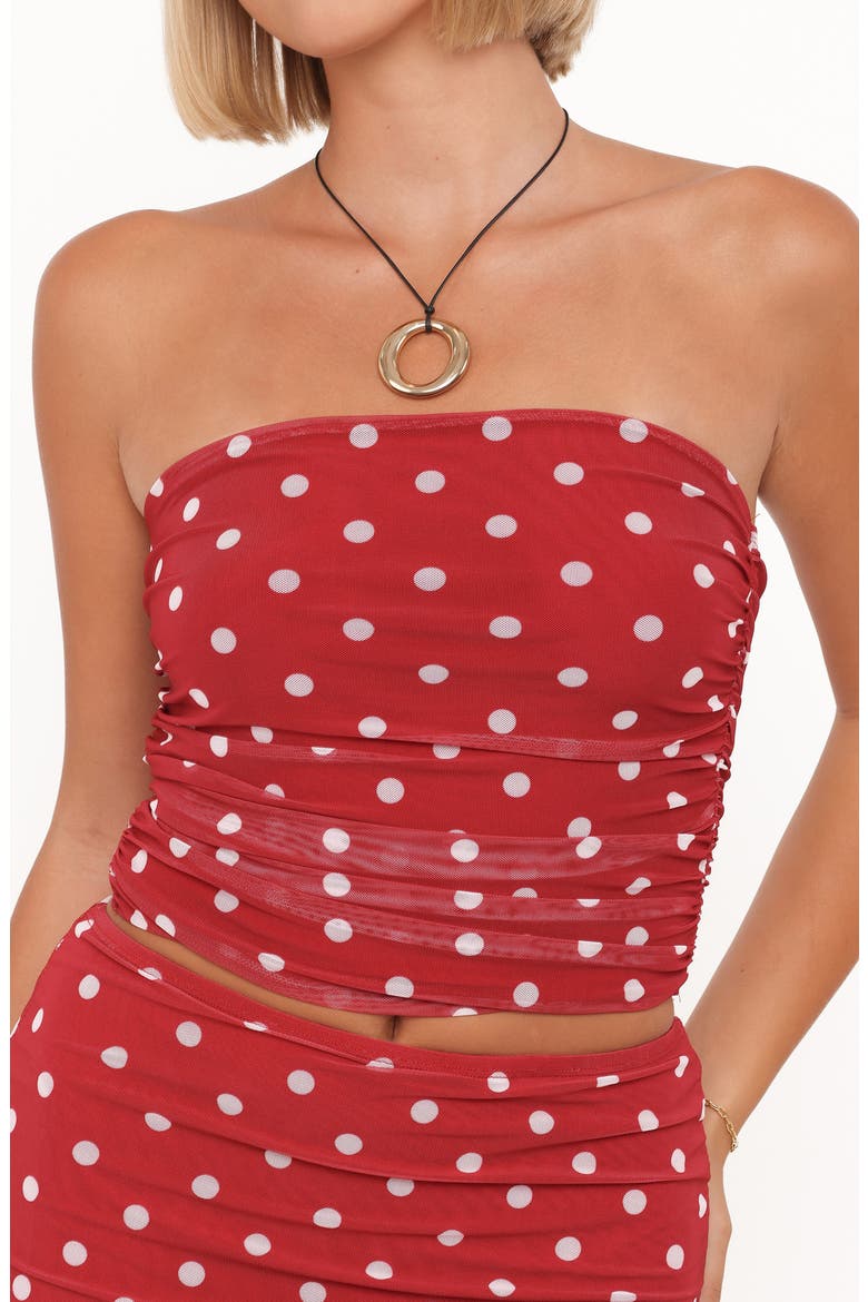 Tullia Polka Dot Strapless Mesh Top, Alternate, color, RED POLKA DOT