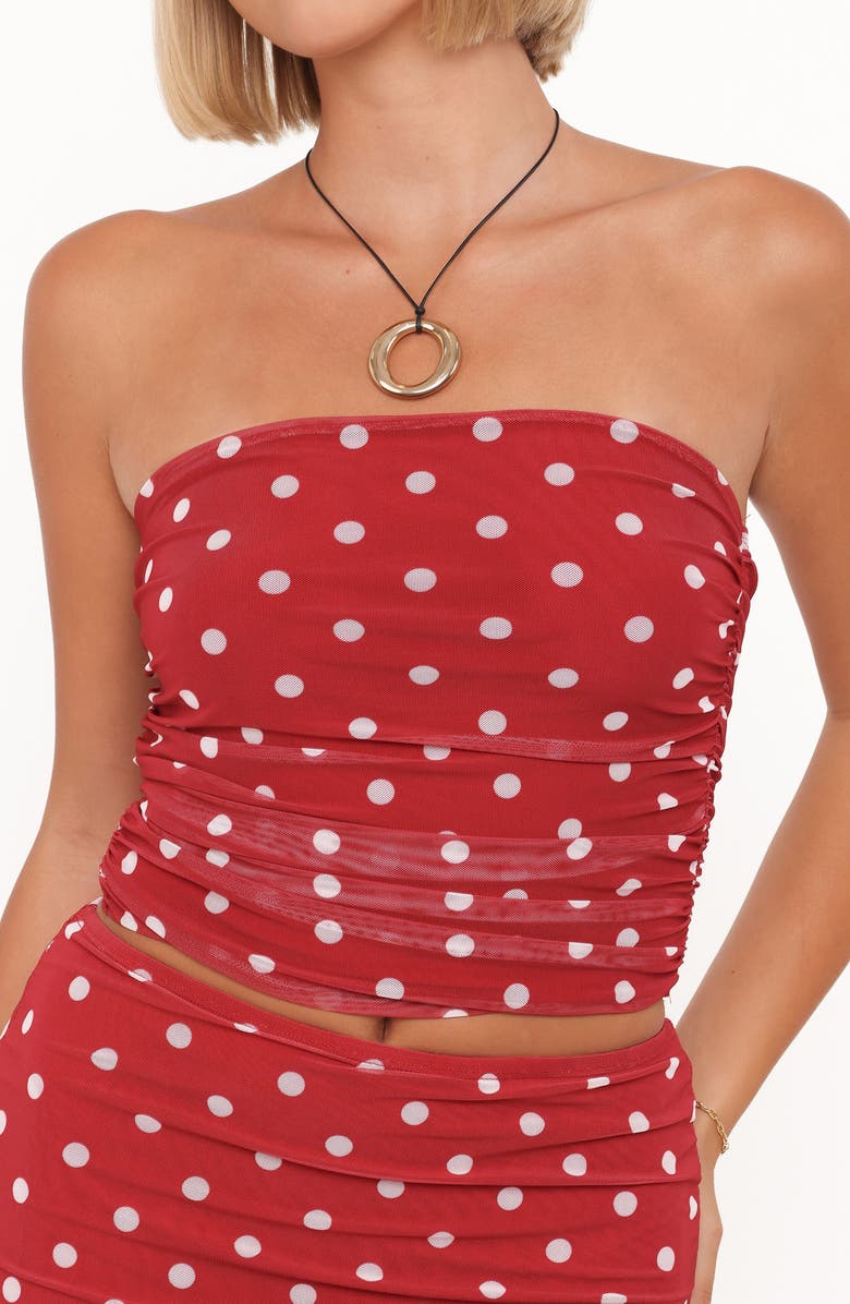 Petal & Pup Tullia Polka Dot Strapless Mesh Top, Alternate, color, Red Polka Dot