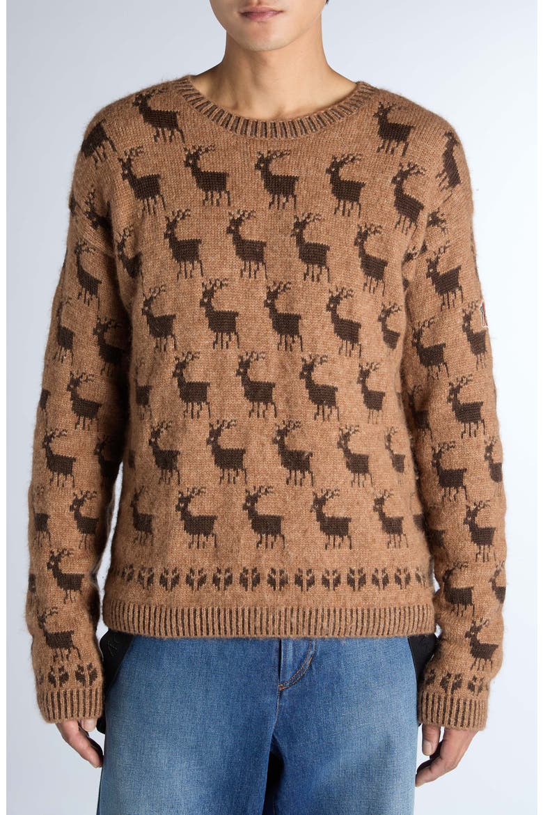 Reindeer Jacquard Alpaca & Virgin Wool Blend Sweater, Main, color, BROWN