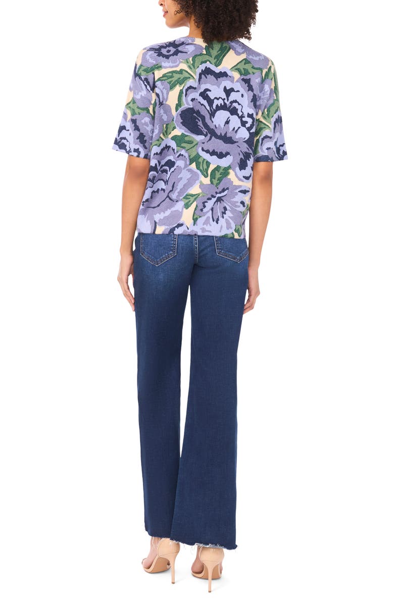 Ted Baker Floral Short Sleeve Cardigan, Alternate, color, Blue/ New Ivory Multi