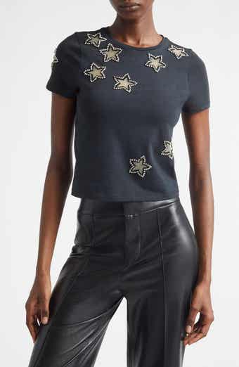 Alice + Olivia Cindy Embellished Star Cotton Crop T-Shirt