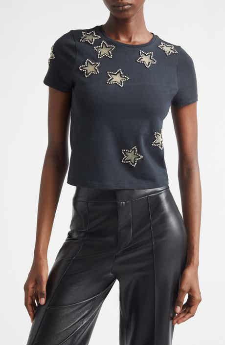 Alice + Olivia Cindy Embellished Star Cotton Crop T-Shirt