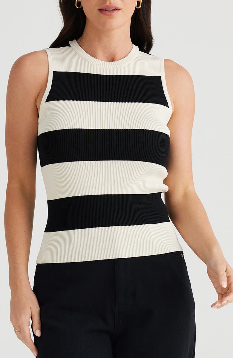 Brave+True Tori Stripe Sleeveless Sweater, Main, color, Cream W Black Stripe