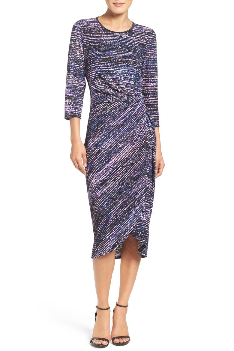 Faux Wrap Dress, Main, color, SOFT WHITE/ PINK/ BLACK