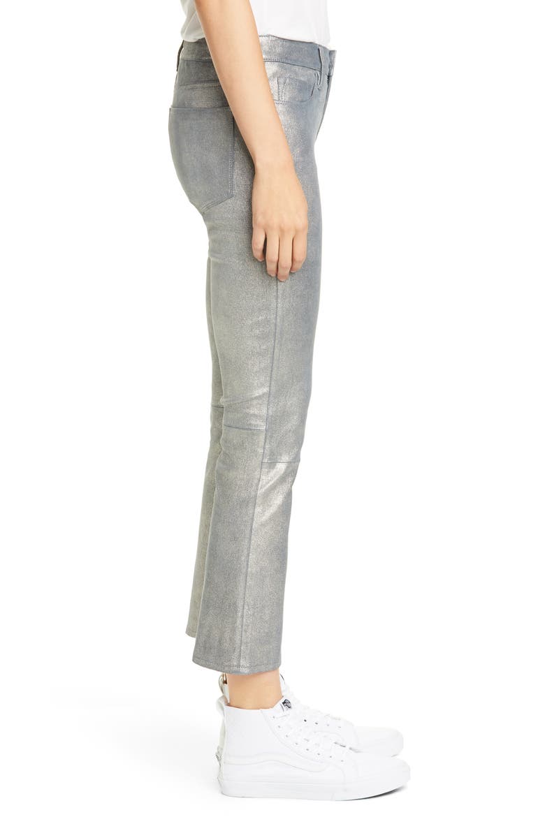 Le Crop Metallic Leather Mini Boot Pants, Alternate, color, SILVER