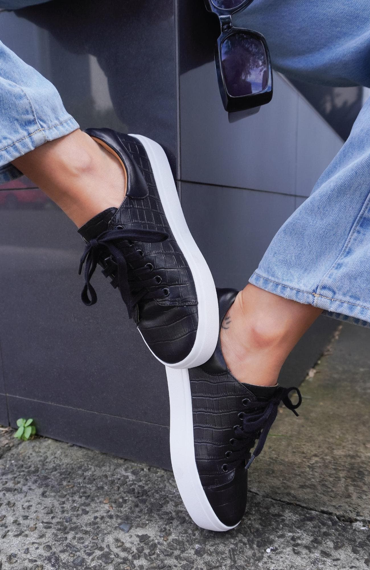 Belle & Bloom Just A Dream Croc Leather Sneaker, Alternate, color, Black