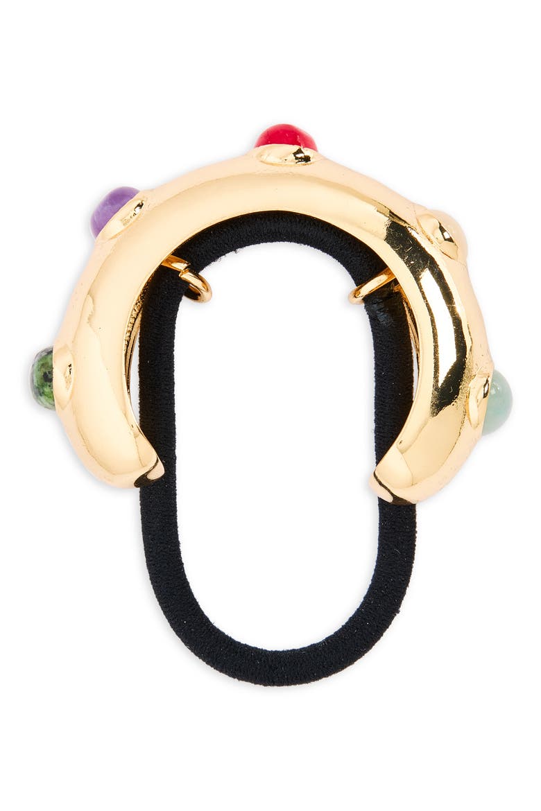Stone Embellished Ponytail Holder, Main, color, GOLD
