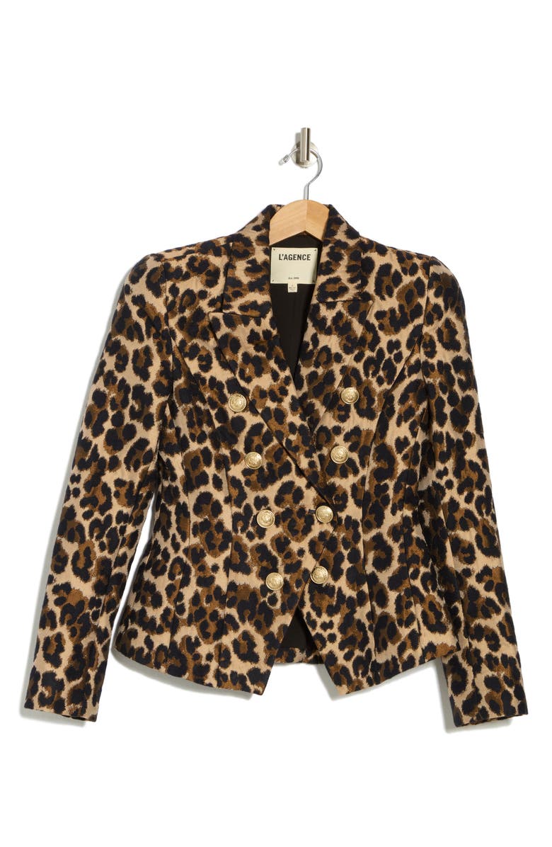 L'AGENCE Bethany Structured Blazer, Alternate, color, Cashew Multi Leopard Jacquard