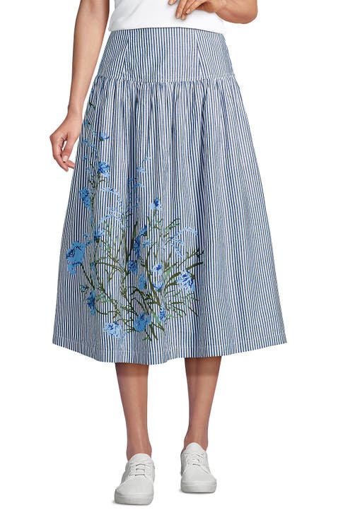 Poplin Drop Waist Midi Skirt