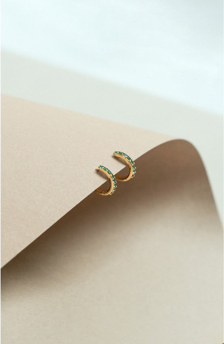 Edge of Ember Emerald Pave Huggie Earrings, Alternate, color, Emerald